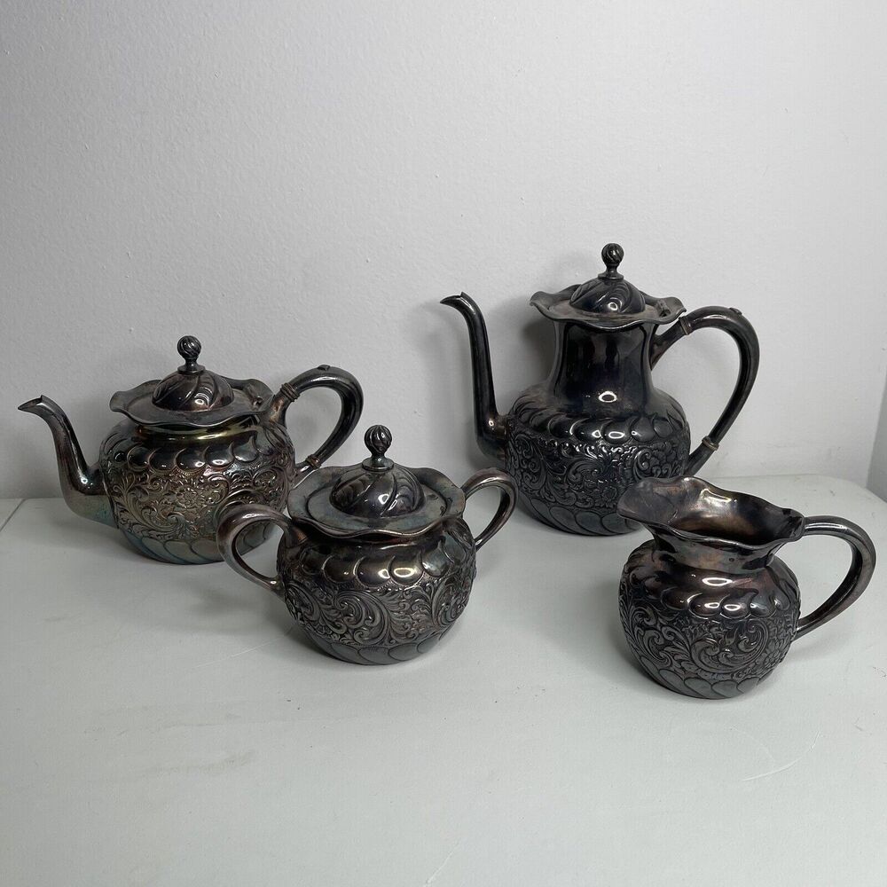 Pairpoint Mfg Co Antique 329 Tea Set Teapot Creamer Sugar Pot 4 Piece Set Rare